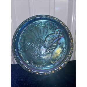 Bicentennial commemorative plate 1776-1976, iridescent Indiana glass